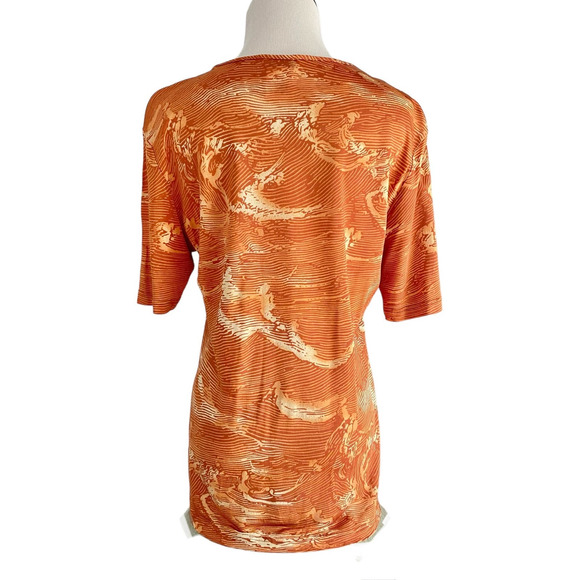 Vintage ESCADA SPORT Scoop Neck Top 90s Orange Abstract Short Sleeves Size Large - Picture 4 of 6